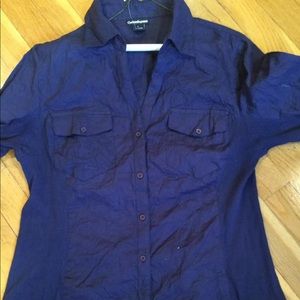 WOMEN'S BRAND NEW BUTTON DOWN NAVY 3/4  SHIRT
